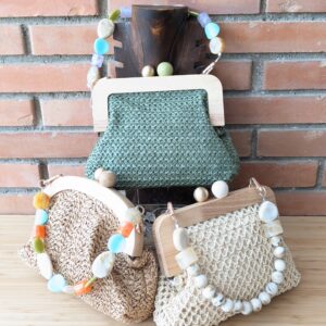 Bolso rafia asa bolas color marfil