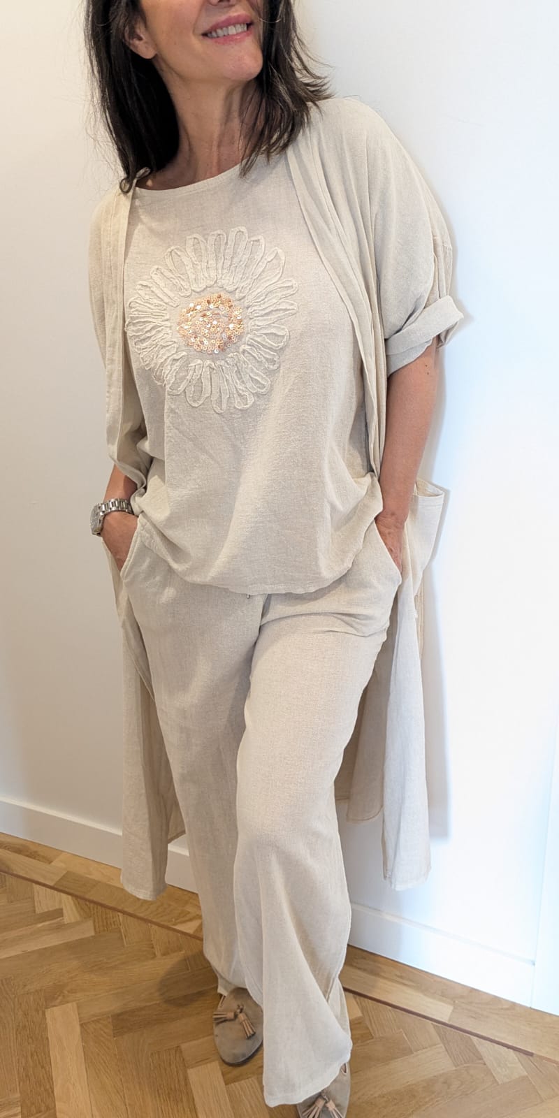 Conjunto Flor color beige